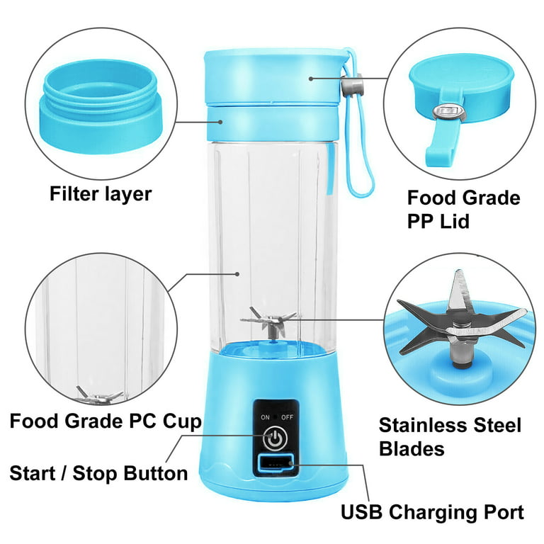 13.4 oz USB Electric Safety Juicer Cup Fruit Juice Mixer Mini Portable Rechargeable Juicing Mixing Crush Ice Smoothie Travel Blender Mixer Machine