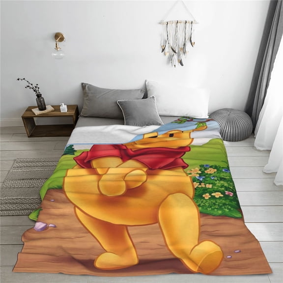 Winnie The Pooh Cartoon Printing Throw Blanket, All Seasons Flannel Fleece Blanket, Soft & Warm Plush Blankets for Couch Sofa Bed Camping Travel, 40"x30"