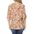 thumbnail image 3 of Women's Elegant Floral Print Tunic Casual Round Neck Roll Tab Sleeve Blouse Top, 3 of 6