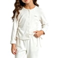 thumbnail image 5 of Maqroz Girls Cardigan Sweaters Button Down Long Sleeve Jackets Round Neck Tops with Ruched Side Drawstrings Casual Fall School Outerwear for Kids, 5 of 5