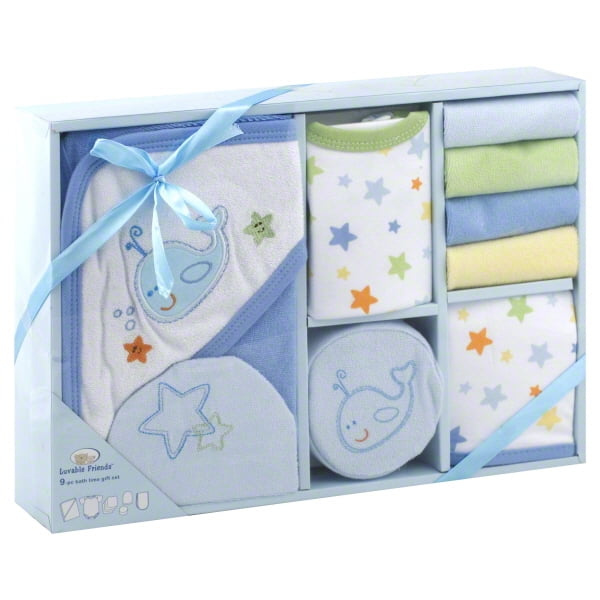Newborn Baby Boy Bath Time 9Piece Set, Blue