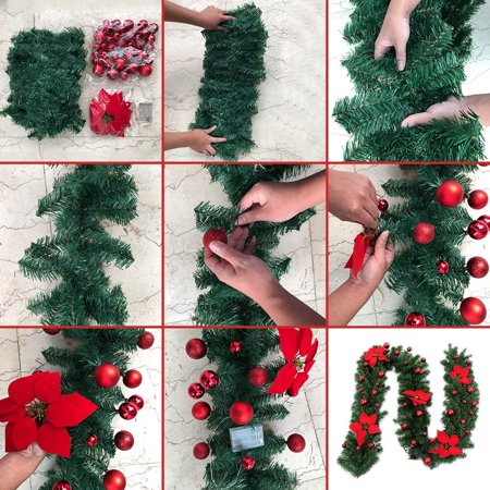 Guirlande D Arbre De Noel 270 Cm Guirlande D Arbre Artificiel De Noel Avec Decoration De Lumieres Led Pour La Cheminee D Escalier De Porte D Arbre De Noel Rouge Walmart Canada