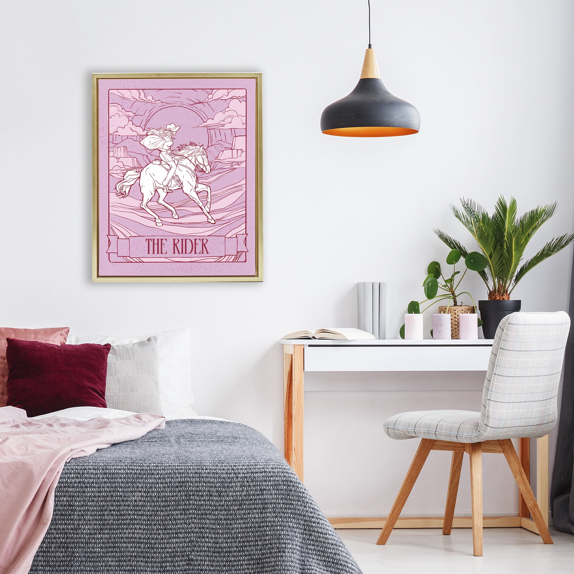 Stupell Industries Cowgirl Rider Tarot Card Gold Framed Floater Canvas Wall Art, design by Ziwei Li
