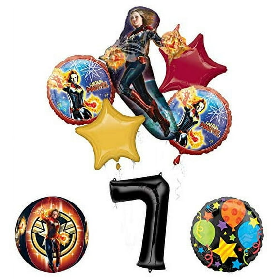Captain Marvel 7th Birthday Party Supplies Jubilee and Orbz Balloon Bouquet Decorations
