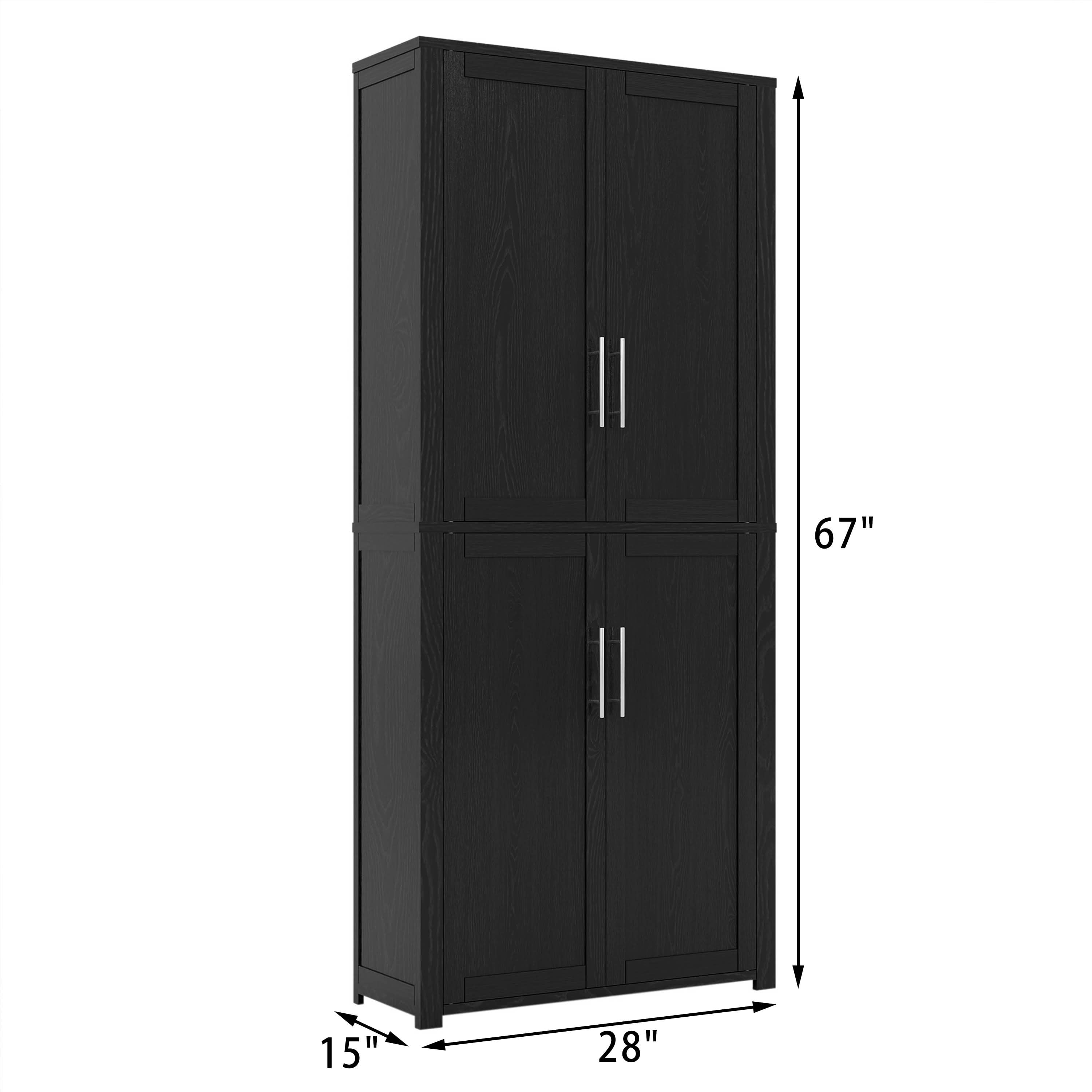 MAYEERTY 67x28x15 Inch Black Wood Grain 4-Door Storage Cabinet with Solid Wood Door
