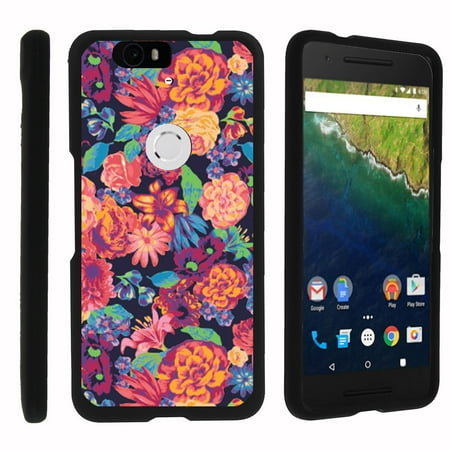 Huawei Google Nexus 6P, [SNAP SHELL][Matte Black] 2 Piece Snap On Rubberized Hard Plastic Cell Phone Case with Exclusive Art - Floral