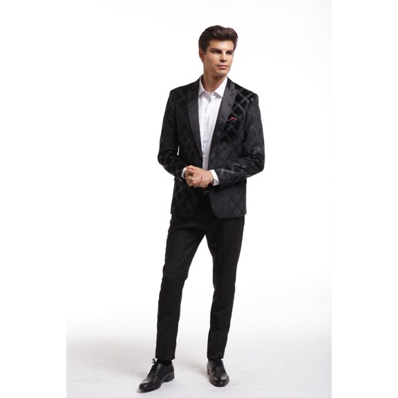 Elie Balleh Navy Velvet Plaid Men's Blazers Sports Coat Jacket