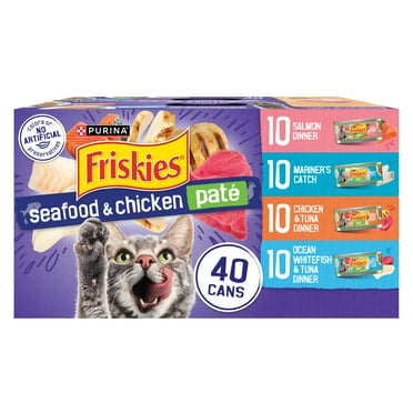 Purina Friskies Pate, Soft Seafood and Chicken Variety Pack, Wet Cat Food, 5.5 oz Cans, 40 Pack