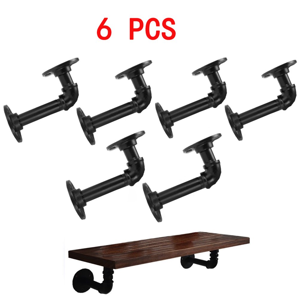 6 Pack Industrial Pipe Shelf Brackets Flange Bracket Iron Metal