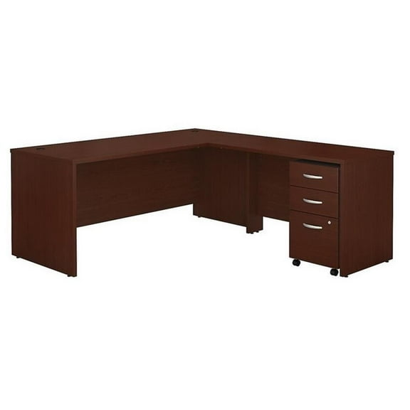 Scranton & Co Transitional Wood L Shaped Desk with File Cabinet in Mahogany
