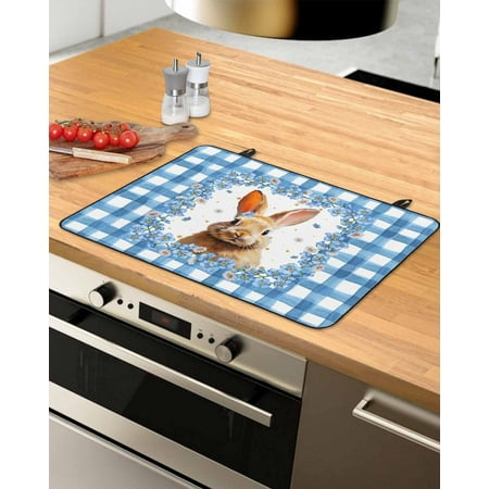 

Blue Bunny Easter Stove Top Covers for Electric Stove Heat Insulation Fireproof Glass Cooktop Cover Counter Top Glass Stove Cover for Prevent Scratches 36 x21 Watercolor Blue Plaid Spring Floral