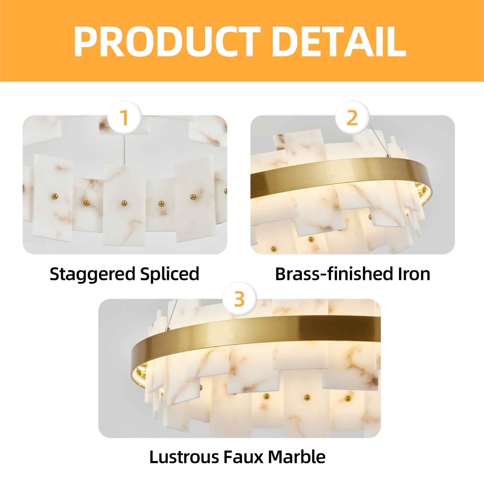 Leumius Modern Alabaster Linear Chandelier, 20 Inch Round Adjustable Flushmount Ceiling Light Fixture for Living Room, Over Table, Bedroom, Hallway, Entryway