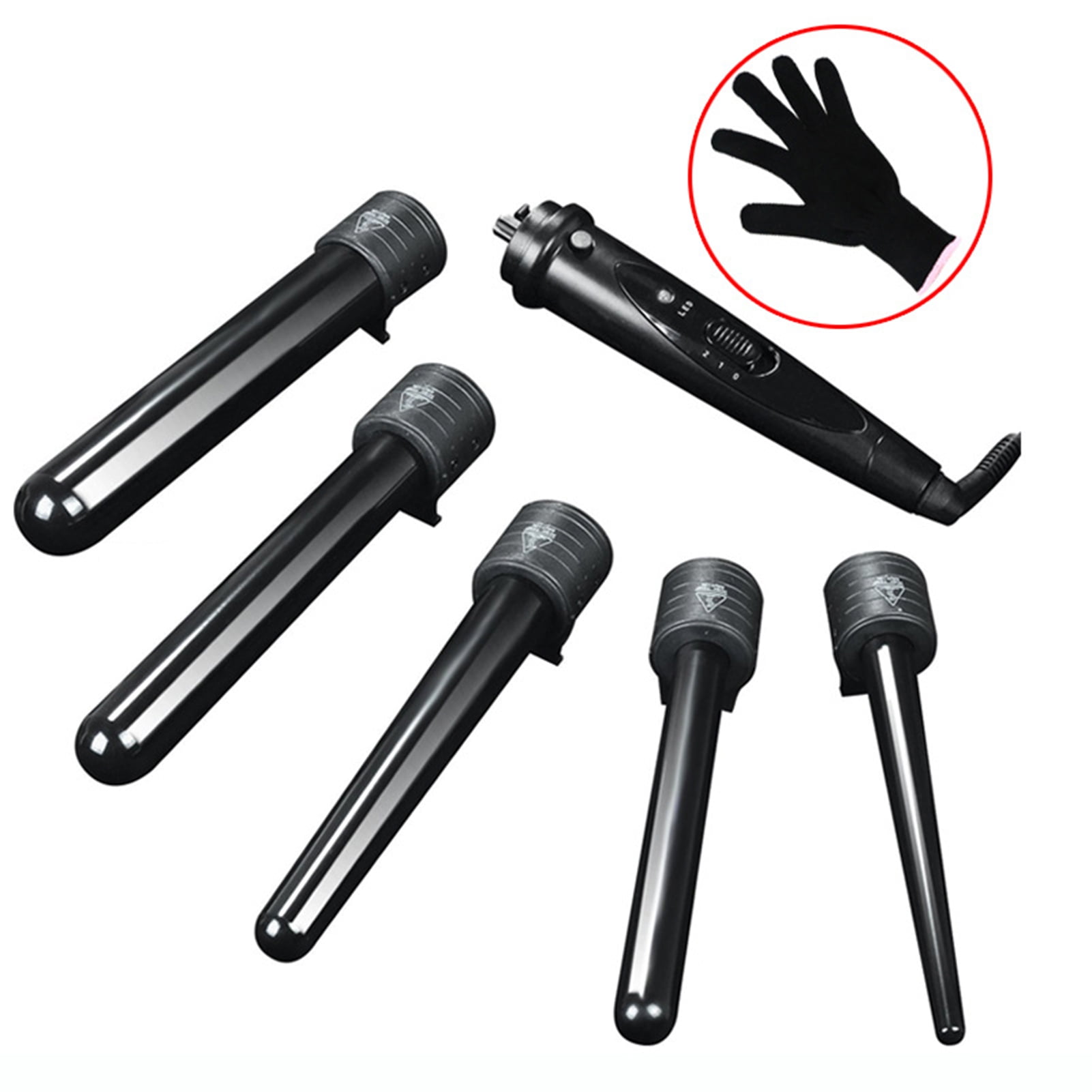 5 in 1 Hair Curler Ceramic Curling Iron Wand Set With 5Pcs 0.35 to 1.26 Inch Interchangeable Ceramic Barrel and Heat Protective Glove