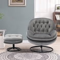 thumbnail image 3 of Velvet Swivel Accent Chair with Ottoman, Modern Chaise Lounge Chair with Metal Frame and Footstool, Comfy Armchair Reading Chair for Living Room Bedroom Office,Grey, 3 of 7