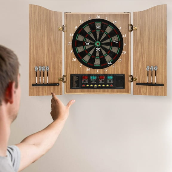 Modern Yellow Take Aim Electronic Dart Machine Wall-mounted Dart Board Cabinet Set for Commercial&Home