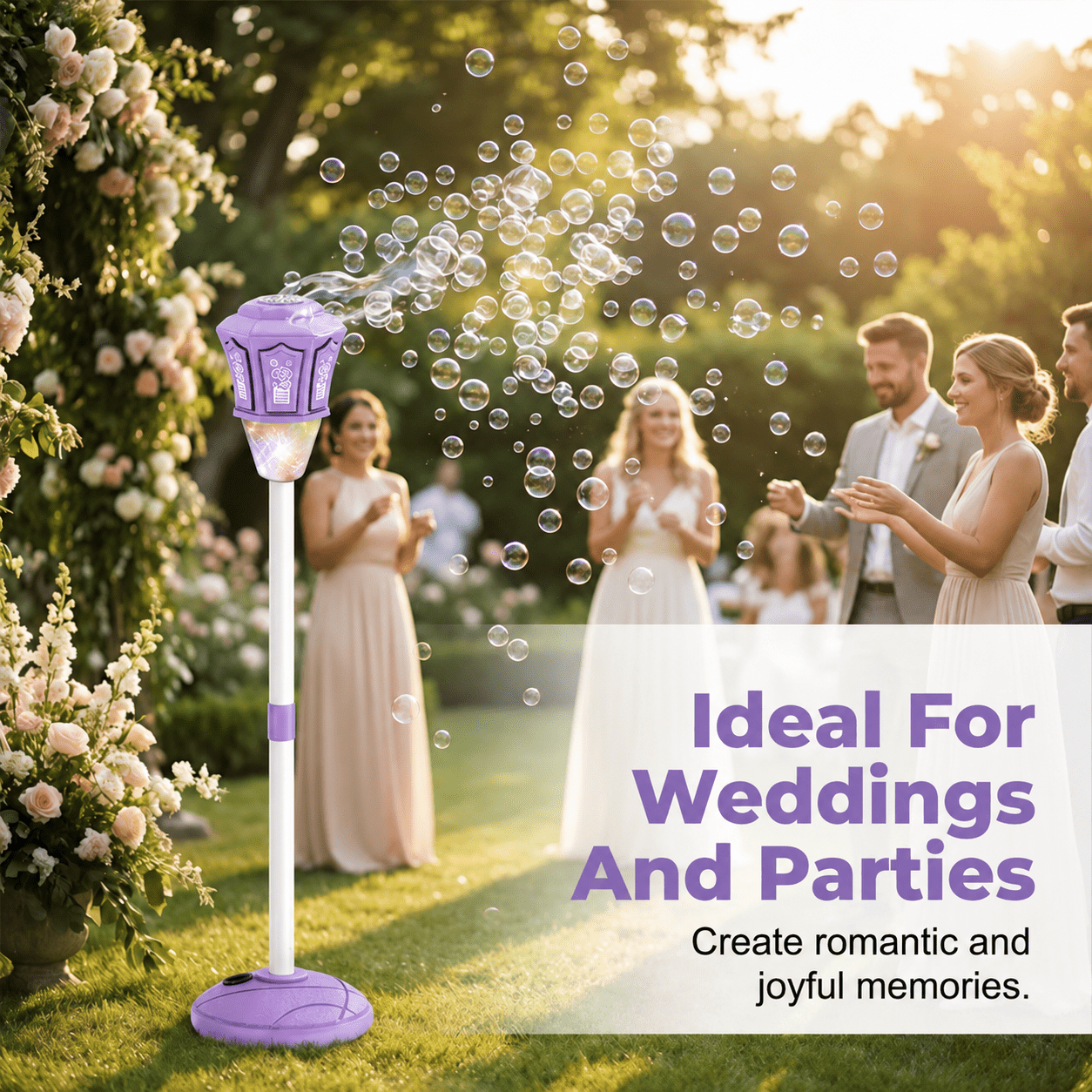 Street Lamp Bubble Machine, 2026 New Automatic Bubble Machine Stand with Light Music, Adjustable Standing Bubble Maker Blower Torch-Shaped for Outdoor Party Birthday Wedding (Purple)