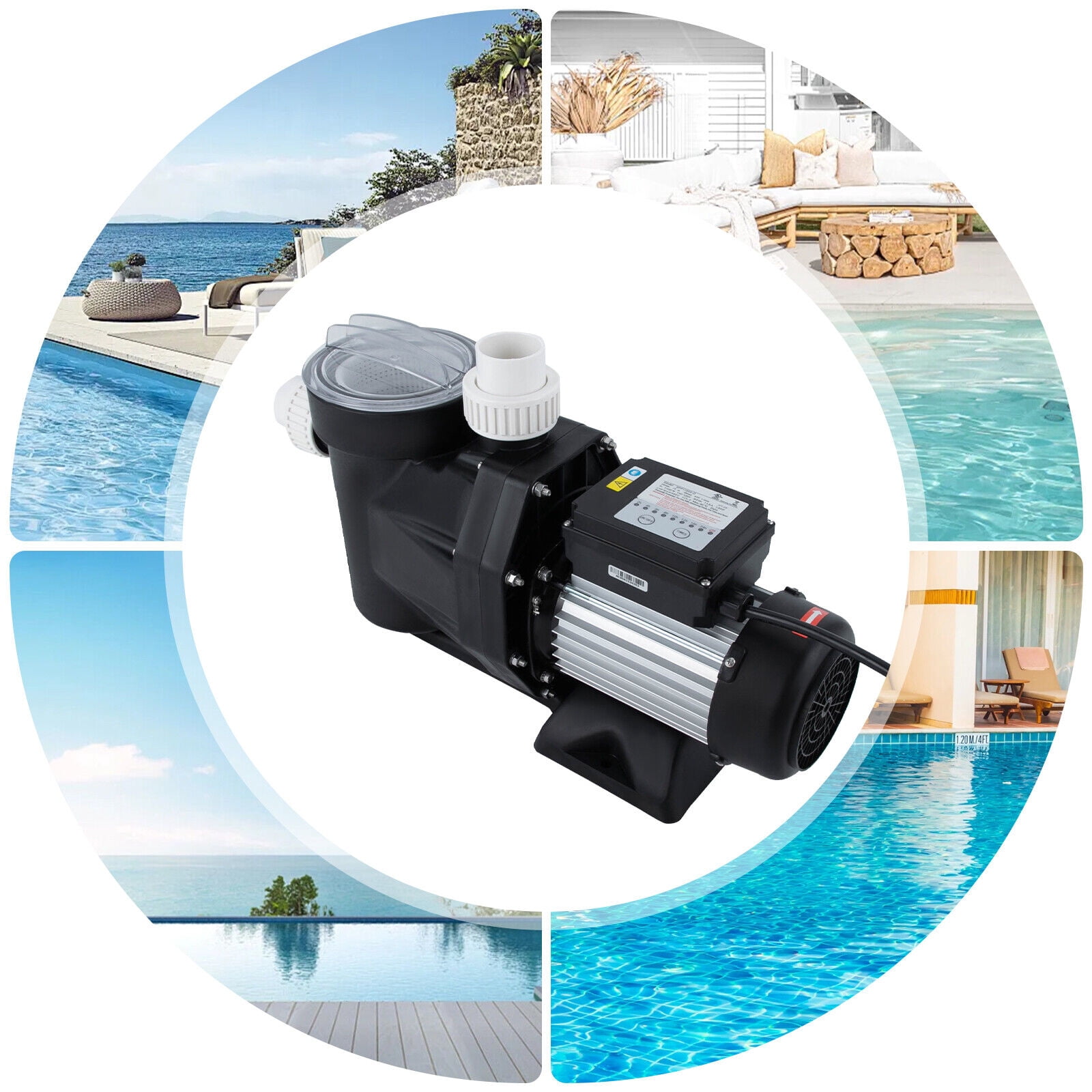 1.5 HP Ground Pool Pump, Black 1100W Powerful Self Primming Swimming Pool Pumps, Pool Pump with Timer Floor Mount