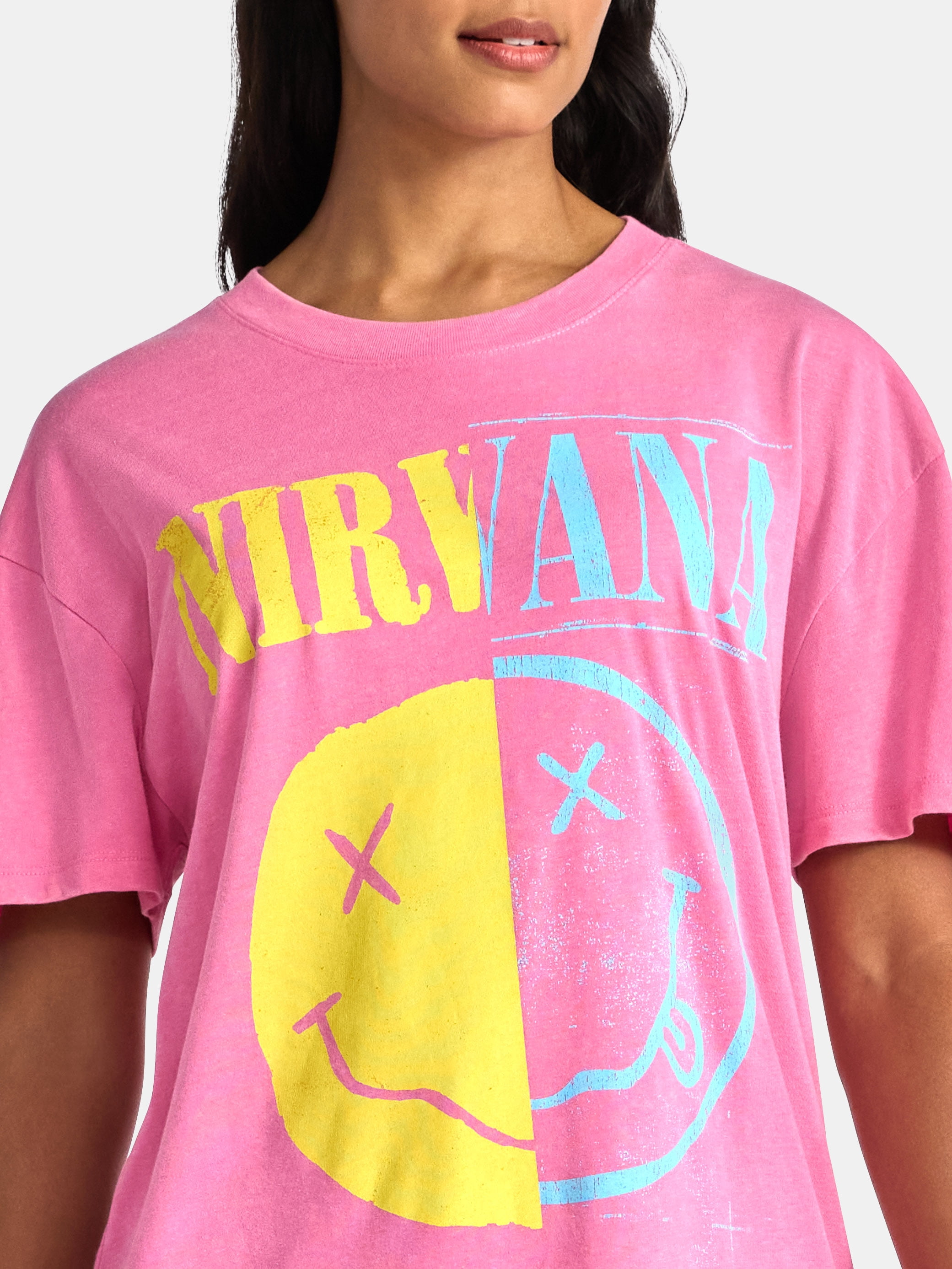 Nirvana Women's Front Back Graphic Band Tee with Short Sleeves, Sizes XXS-XXL