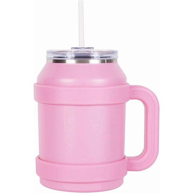 Termo de Acero Inoxidable de Doble Pared, 1.5 L Termo Grande, Vaso de Viaje Aisl con Tapa y Pajita, Mantiene el Frío Durante 10 Horas y el Calor Durante 8 Horas (Rosa)