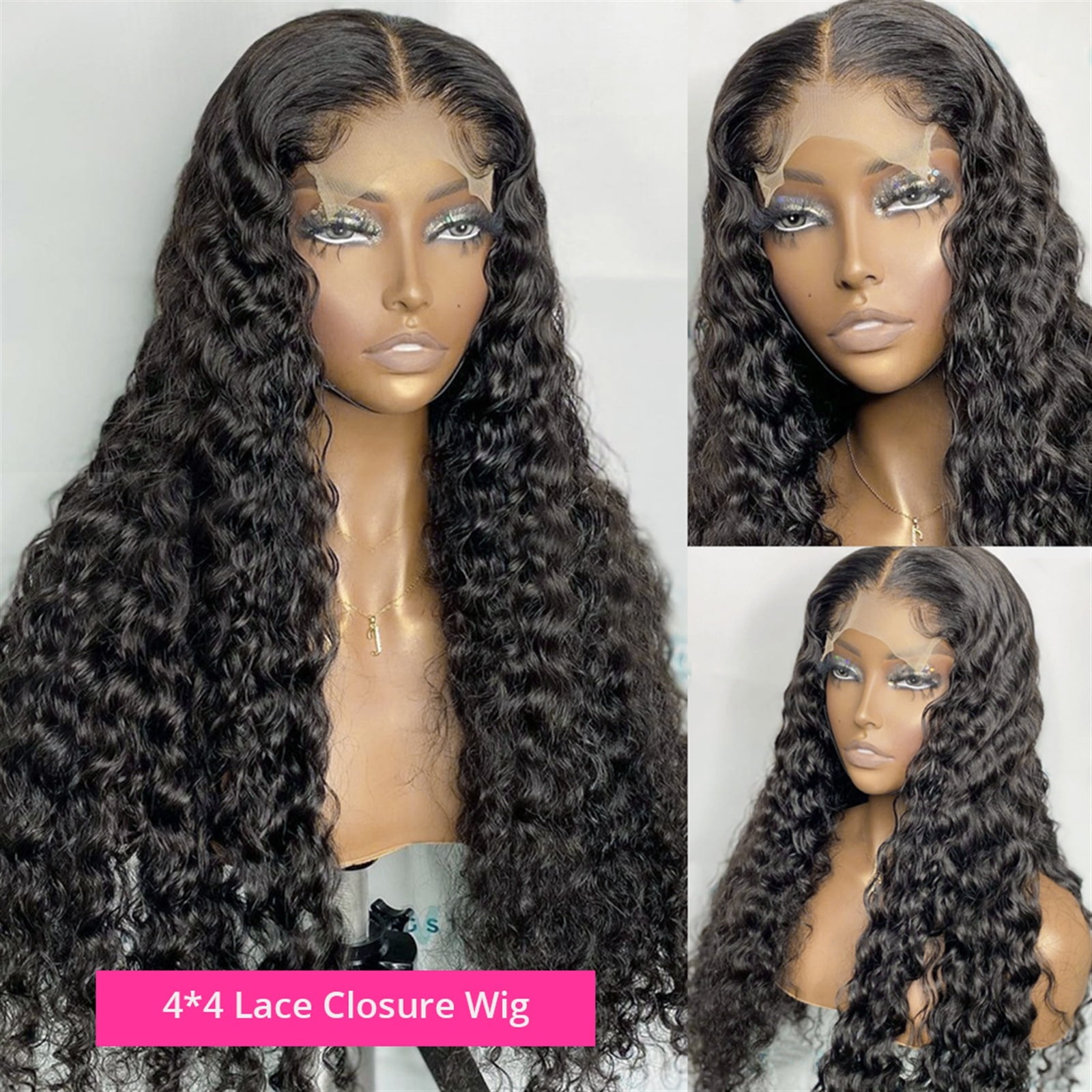 Long Deep Wave Lace Wig HD Transparent Lace Frontal Wig Human Hair Wig 180% Brazilian Remy Hair Wave Curly Lace Wig with Baby Hair for Black Women