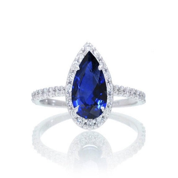 1.5 Carat Classic Pear Cut Sapphire With Diamond Engagement Ring in 14k White Gold Sapphire and diamond engagement ring