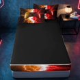 thumbnail image 4 of meiyoeat Neon Lightning Gamer Zipper Full Size Comforter Sets with Fitted Sheet and 2 Pillowcases for Teens Boys, Electric Orange Red Gaming Zipper Bedding Set, Black Reversible, 4 of 6