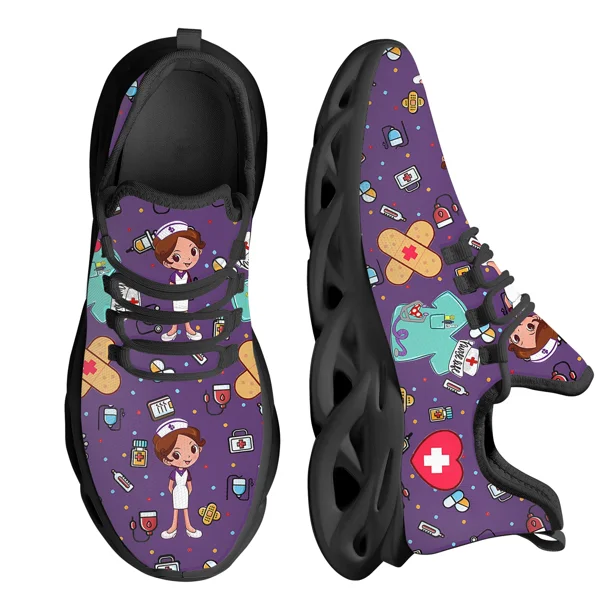 Zapatillas deportivas de malla con estampado de enfermera para mujer, calzado ligero y casual para correr, con patrón de suministros médicos