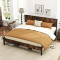 thumbnail image 4 of Costway King Bed Frame with Tall Industrial Headboard Heavy-Duty Metal Slats Support Brown, 4 of 10