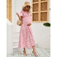 thumbnail image 4 of Tzou Women's Maternity Square Neck Short Sleeve Dress Summer Smocked Waist Ruffle Boho Maxi Dress, M Size, Pink, 4 of 6