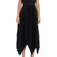 thumbnail image 2 of Women's Elastic Waist Pleated Skirts High Waisted Flowy Asymmetrical Low Midi Skirt for Summer Black S, 2 of 8