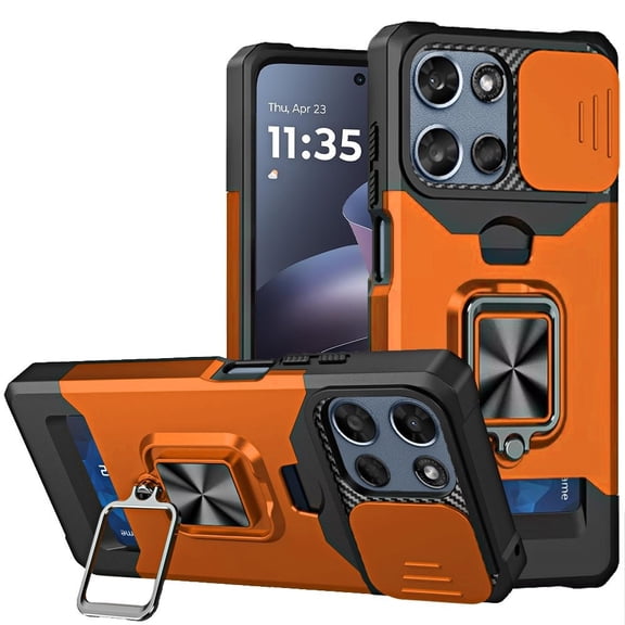 For Motorola Moto G 5G 2026 XT2613V Multi-Functional Ring Kickstand Hybrid Cell Phone Cover Case - MF Orange