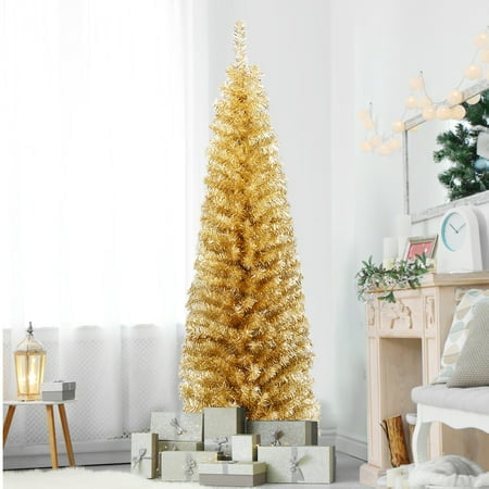 APPIE Electroplate Gold Unlit Pencil Christmas Tree, 6'