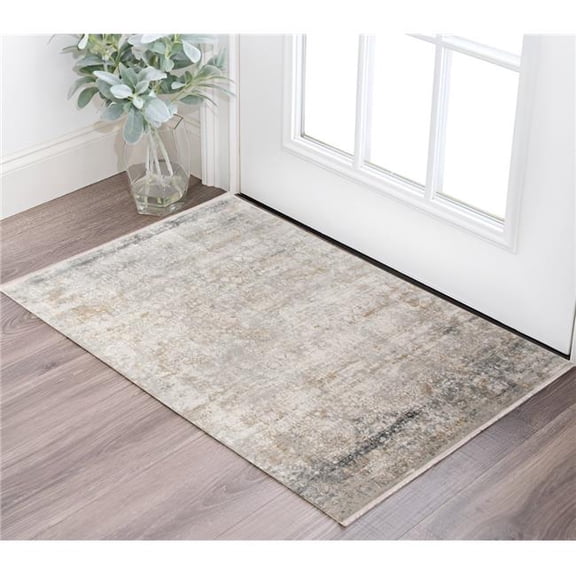 HomeRoots 570301 2 x 3 ft. Gray Ivory & Brown Medallion Rectangle Area Rug with Fringe