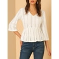thumbnail image 5 of Allegra K Women's Peplum Top V Neck Long Sleeve Solid Lace Blouse, 5 of 6