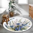 thumbnail image 4 of Spring Blue Flower Round Area&nbsp;Rug 3.3ft Ruffled Watercolor Blue Purple Floral Leaf Non-Slip&nbsp;Washable Circle Rugs Soft Felt Indoor Floor Mat for Bedroom Kitchen Living Room Bathroom, 4 of 9