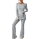 thumbnail image 1 of Conjunto de tops con cuello redondo y pantalón de pierna ancha para mujer, trajes para el hogar sencillos y holgados (gris claro XL), 1 of 9
