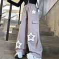 thumbnail image 3 of Crunowin Girls Cargo Pants, Star Patch Multi Pockets Wide Leg Elastic Waist Casual Pants Size 14, 3 of 10