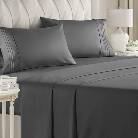 CGK Linens 4-Piece Ultra Soft & Comfy Hotel Luxury Sheet Set - King Size Cooling Bed Sheet Fits 8 -16 Mattresses Charcoal
