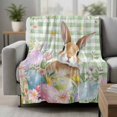 thumbnail image 2 of Easter Blanket Soft Cozy Warm Throw Blanket for Couch, Plush Fuzzy Flannel Fleece Blankets for Sofa, Spring Bunny Colorful Eggs Floral Leaves Grey Plaid Bed Blankets Gifts for Men, 50"x60", 2 of 9