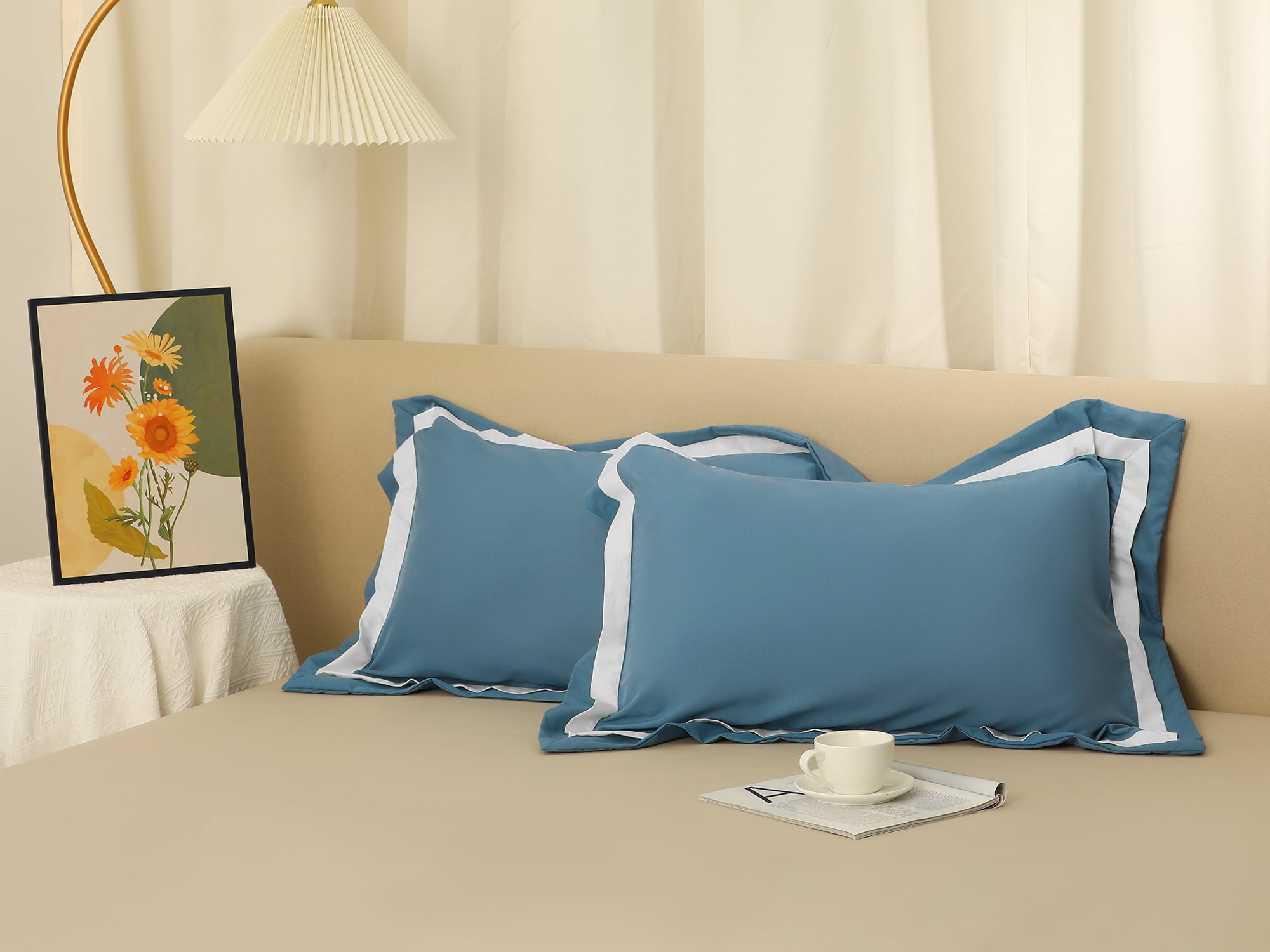 Unique Bargains Polyester Wrinkle Resistant Pillow Shams Set of 2 with Envelope Closure Queen Blue