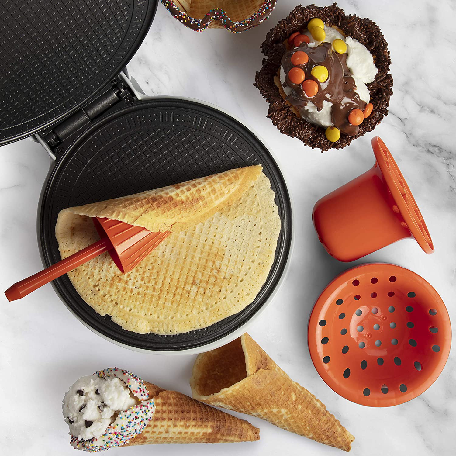 Chefmaster MasterChef Waffle Cone and Bowl Maker Includes Shaper Roller and Bowl Press Fun Kitchen Appliance for Summer Parties & Gift Giving Homemade Ice Cream Cone Baking Iron Machine