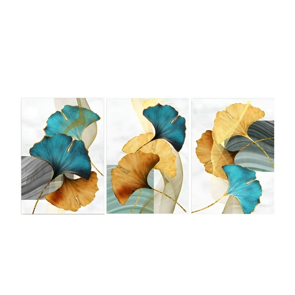 LAMIRO Home Decor Living Room Decor Abstract Wall Art Painting Blue Green Yellow Gold Leaf Canvas Print Wall Artwork Pictures Ready To Hang For Living Room Bedroom Office Home Decoration Wall Decor