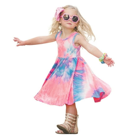 

PEASKJP Plus Size Maxi Dress for Girls Girls Toddler Elegent Short Sleeve Flutter Chiffon Bowknot Princess Dress Pink 3-4 Years
