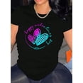 thumbnail image 1 of Camiseta con estampado de corazón degradado para mujer, informal, de cuello redondo y manga corta, de punto de algodón con elasticidad media, cómoda para todas las estaciones, ideal para deportes de o, 1 of 6
