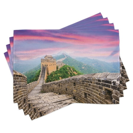 

Great Wall of China Placemats Set of 4 Fantasy Sky on Cultural Architecture Section Surrounded by Grassland Print Washable Fabric Place Mats for Dining Room Kitchen Table Decor Multi by Ambesonne