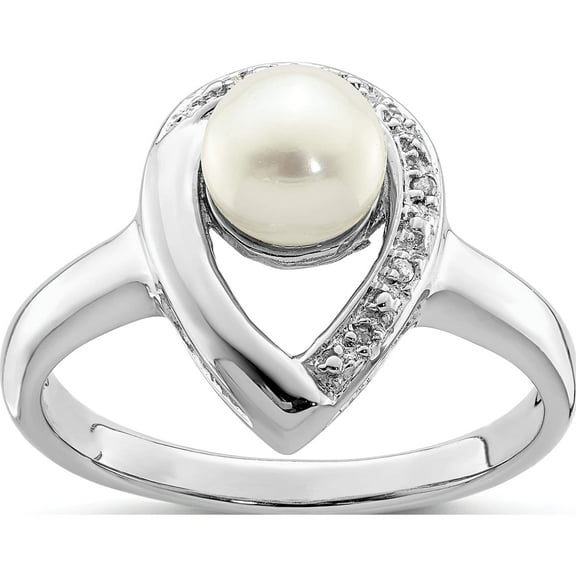 Designer Sterling Silver Rhodium Plated Diamond And Fw Cultured Pearl Ring Made In Thailand -Jewelry By Sweet Pea Creations