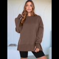 thumbnail image 4 of Sudaderas de Gran Tamaño para Mujer, Sudaderas con Capucha de Larga con Abertura para el Pulgar, Camisetas con Abertura Lateral, Tops Estilo Y2K Marrón M, 4 of 10