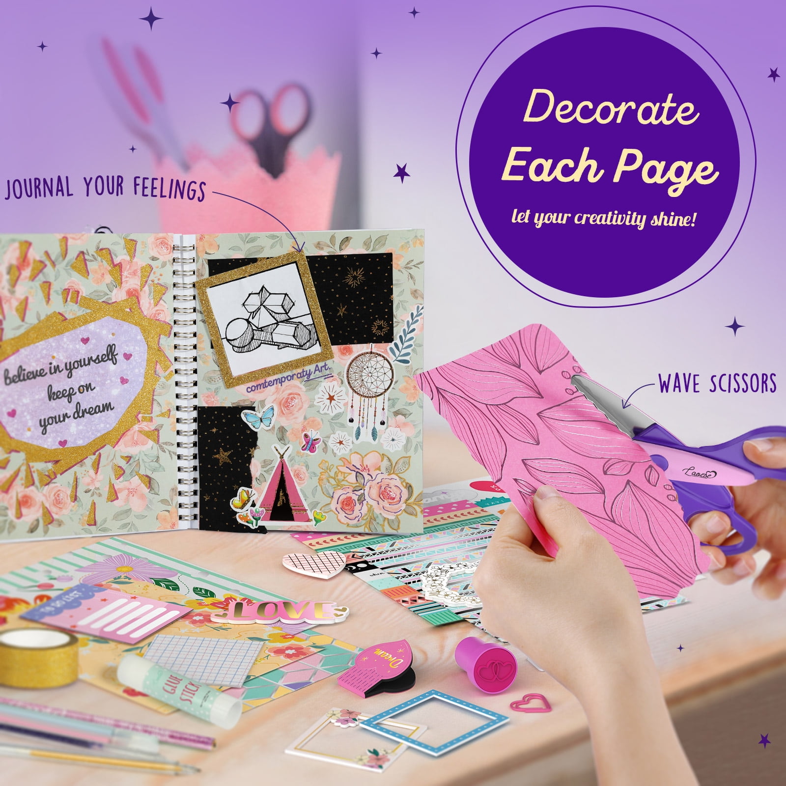 2-Pack DIY Journal Kit voor meisjes van 8-12 13 14 jaar oud, verjaardagscadeaus voor tienermeisjes, 110 stuks kunstambachten plakboek benodigdheden voor tween kinderen, Kawaii dagboek stationaire set 2-Pack DIY Journal Kit voor meisjes van 8-12 13 14 jaar oud, verjaardagscadeaus voor tienermeisjes, 110 stuks kunstambachten plakboek benodigdheden voor tween kinderen, Kawaii dagboek stationaire set