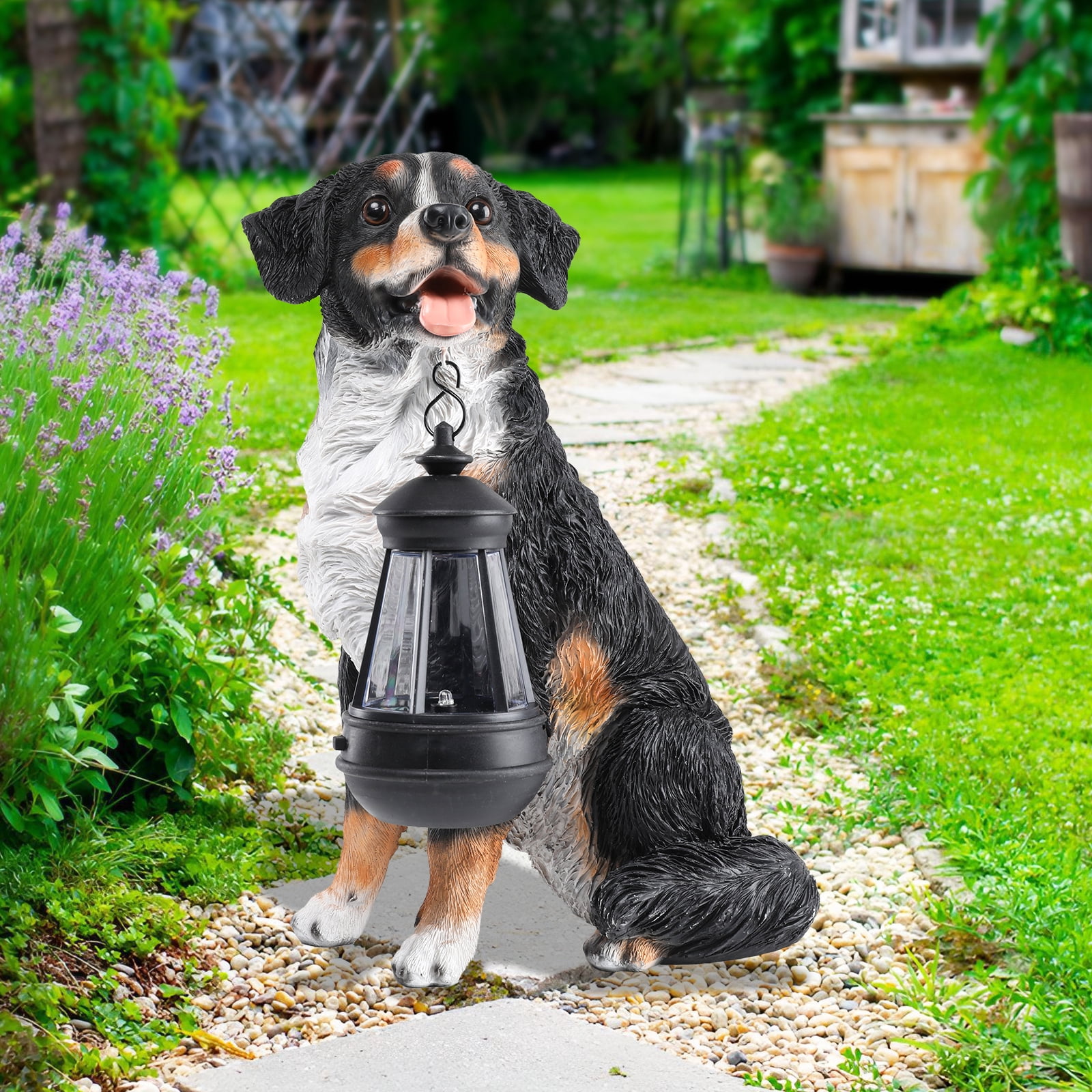Garden Statue,Bernese Mountain Dog Garden Statue with Solar Lantern – Resin Decor for Patio, Lawn & Outdoor Spaces,Outdoor Decor