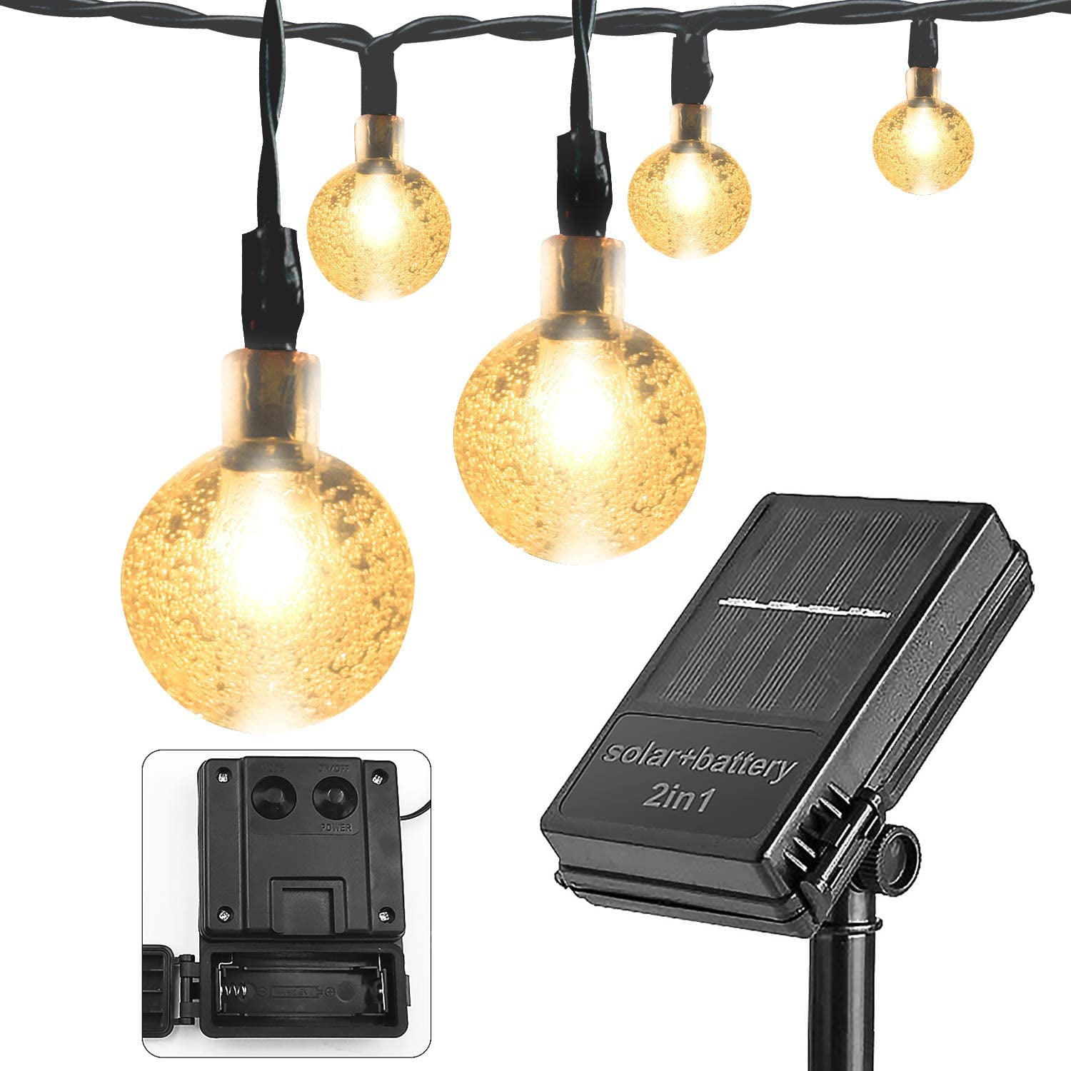 Solar and Battery Powered String Lights 21FT Waterproof 30 LED 8 Modes Outdoor String Lights